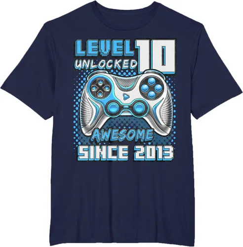 Vista 54 de Level 10 Unlocked Awesome 2013 Video Game 10th Birthday Boy T-Shirt, Negro
