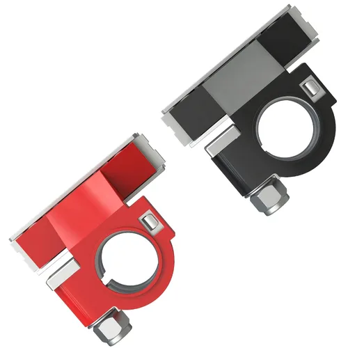 Vista 6 de 2 piezas de kit de conectores de abrazadera de terminales de cable de batería de 3 vías para auto de poste superior, positivo y negativo, rojo