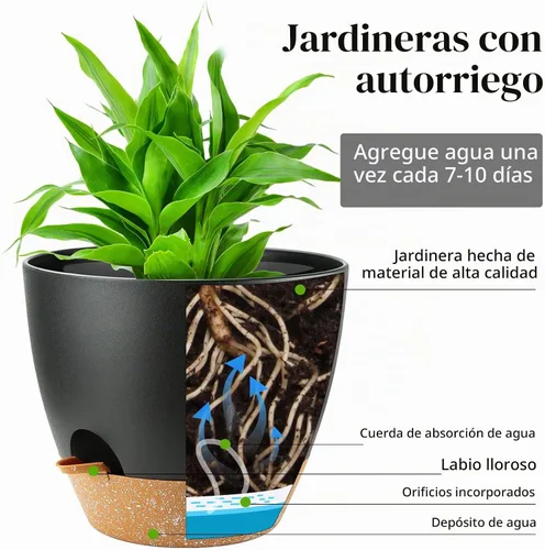 Vista 2 de Macetas de riego automático con orificio de drenaje, macetas para plantas de flores para interiores y exteriores, macetas de plástico negro