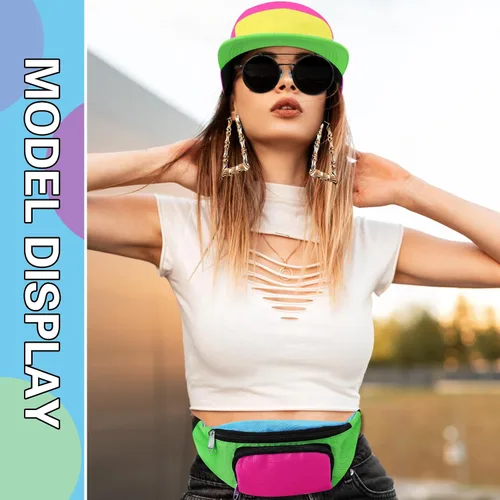 Vista 4 de Cindeer 5 piezas de accesorios de hip hop de los años 90 para mujeres y hombres, traje de los años 80 y 90, riñonera de neón, sombrero, lentes
