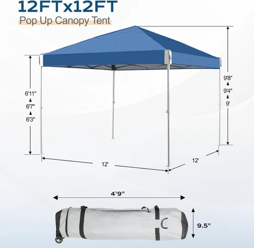 Vista 5 de Aoodor Tienda de campaña desplegable de 12 x 12 pies, tela Oxford 210D resistente al agua, sombra instantánea portátil, fácil montaje, kiosco