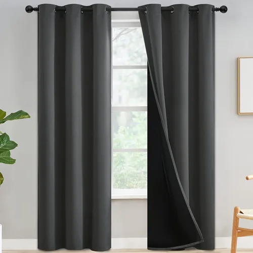 Vista 198 de Yakamok Cortinas negras, cortinas de ventana con aislamiento térmico y eficiencia energética para dormitorio, cortinas opacas completas y cortinas