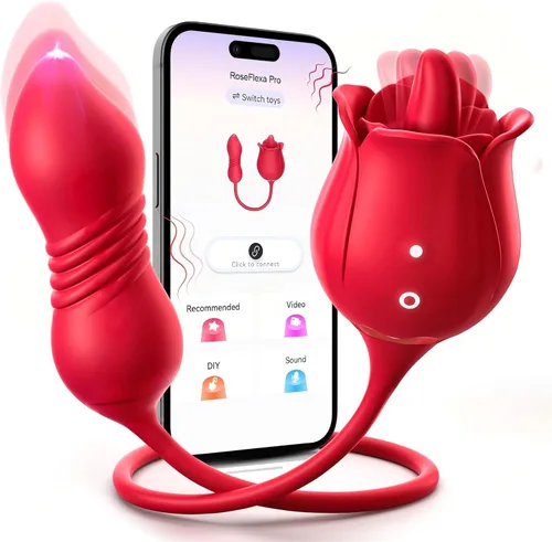 Vista 12 de Consolador vibrador juguetes sexuales para mujeres, juguete sexual MOOLIGIRL Rose con vibradores de punto G de empuje y 10 modos de succión