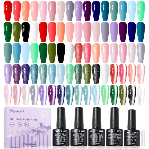 Vista 10 de GELLEN Juego de 24 esmaltes de uñas de gel, kit de esmalte de gel pastel Set 20+4 colección Blooming Pastel