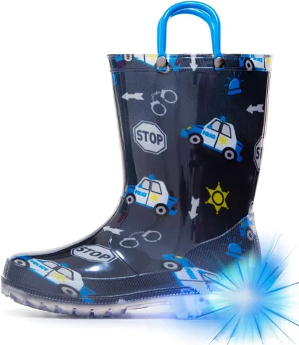 Vista 12 de HugRain - Botas de lluvia con luces para niños pequeños Cosmos Negro