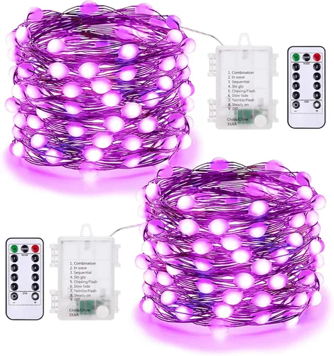Vista 11 de BrizLabs Luces naranjas de Halloween, paquete de 4 luces LED de 19.47 pies, 60 luces LED naranjas, 2 modos de batería, cadena de luces de Halloween