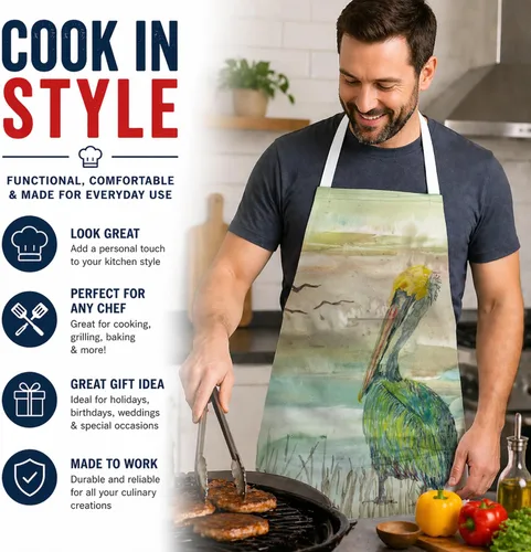 Vista 2 de Caroline's Treasures SC2012APRON Pelican Sunset Delantal de cocina, servidor de cocina, horneado, manualidades, jardinería para adultos, mujeres