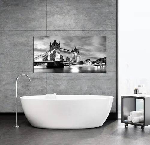 Vista 3 de KLVOS Lienzo de puente de la torre de Londres en blanco y negro, arte de pared, pintura de paisaje urbano de Inglaterra, imágenes del Reino Unido