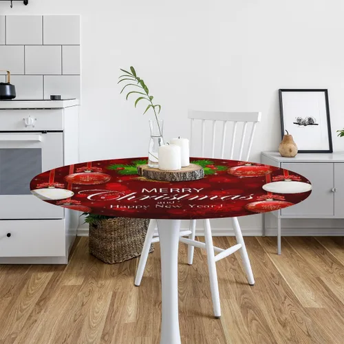 Vista 7 de Pardick Mantel redondo ajustable para decoración de Navidad, mantel circular rojo con elástico, lavable, para exteriores, cocina, fiesta, patio