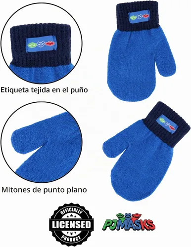 Vista 5 de PJ Masks Conjunto de gorro y guantes de invierno para niños, gorro para niños de 2 a 4 años Azul/Azul marino
