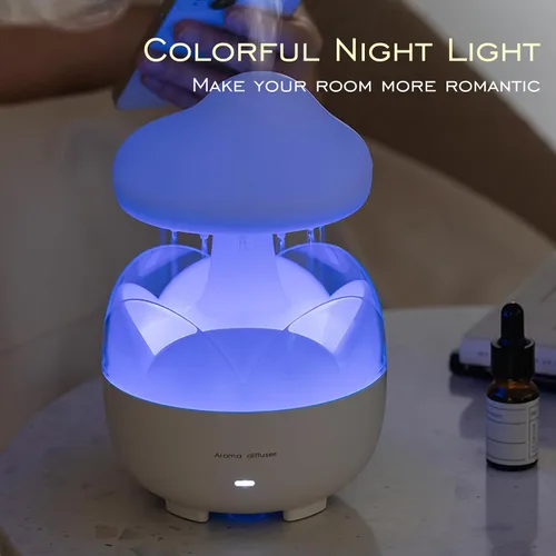 Vista 3 de Humidificador portátil de gota de lluvia, difusor de aceite esencial en forma de nube, capacidad de 230 ml, control remoto, con luz nocturna