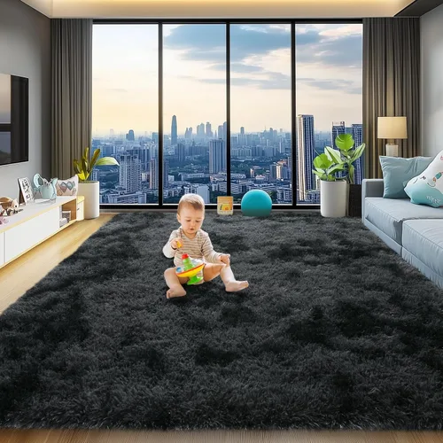 Vista 68 de qulint Alfombra negra para dormitorio, alfombra de área pequeña de 2 x 3 pies para habitación de niños, alfombra suave y mullida para sala de estar