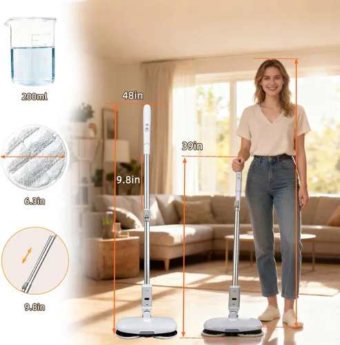 Vista 7 de GOBOT - Mopa eléctrica sin cable con rociador de alta velocidad, potencia de limpieza mejorada, material duradero, faro LED, depósito de 300 mL