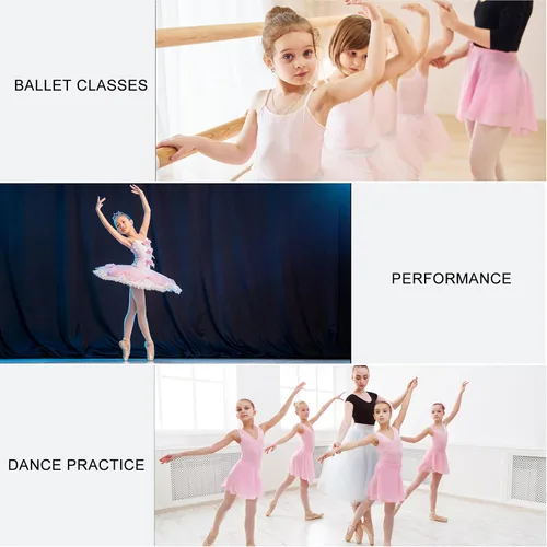 Vista 8 de HiDance Leotardos de ballet para niñas, vestido de baile de bailarina, leotardos de ballet con falda