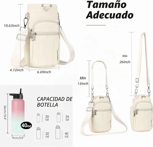 Vista 4 de Rueesh Bolsa para botella de agua con correa ajustable, bolsa de transporte de botellas con aislamiento RFID, bolsa cruzada para caminar