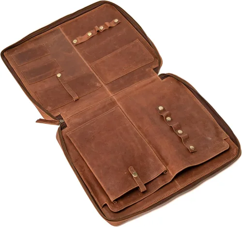 Vista 5 de MONZA Cartera de negocios para hombres y mujeres – Cremallera de piel de cabra de primera calidad cerrada, cartera ejecutiva, organizador