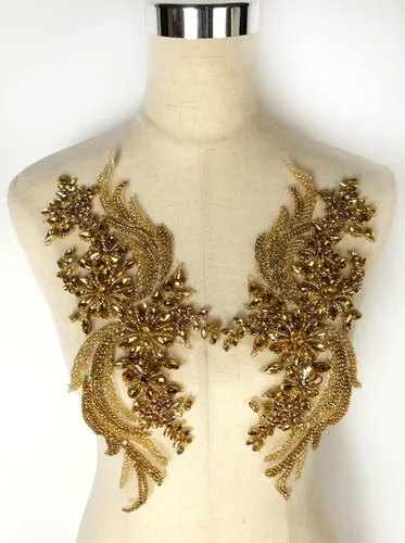 Vista 18 de Parches de Apliques de Ropa DIY con Cuentas de Pedrería Hechos a Mano, Aplique con Cuentas para Decoración de Vestido de Novia Color Verde Oscuro AB
