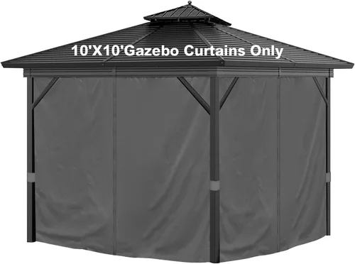 Vista 9 de Cortinas Gazebo de 10 x 10 pies para exteriores, impermeables, 4 paneles, cortinas de pared lateral, repuesto universal con cremallera para patio