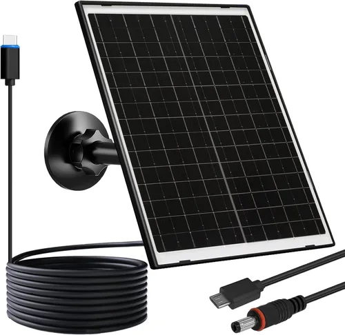Vista 16 de FUTUREZEN Panel solar de 6 W para cámara de seguridad al aire libre, cargador solar USB/USB-C de 5 V compatible con cámaras de batería recargable