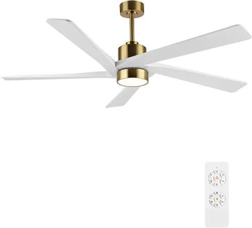 Vista 12 de WINGBO Ventilador de techo CC de 48 pulgadas con luces y control remoto, 5 cuchillas de madera maciza tallada, motor CC reversible de 6 velocidades