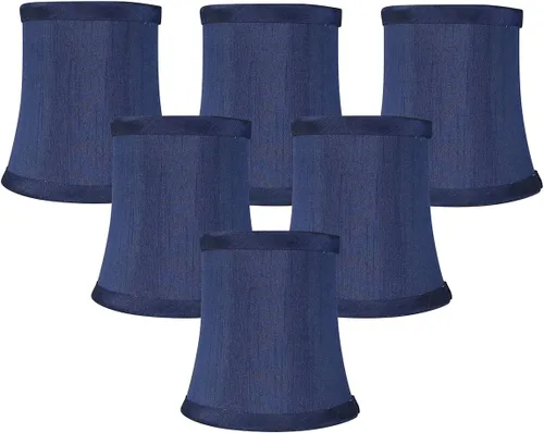Vista 20 de Pantalla de lámpara de araña de seda sintética azul individual – forma de campana suave, ajuste de clip para bombillas de candelabro, 3.5 x 4.5 x