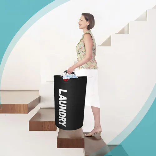 Vista 7 de StorageRight Cesta de Ropa Sucia Grande de 75L, Cesto de Ropa Sucia, Cesto de Ropa Sucia para Lavandería, Plegable, Cestas de Ropa Sucia Negro
