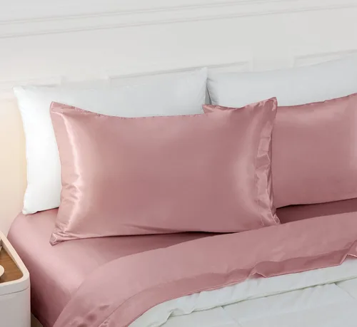 Vista 15 de Vonty 2 fundas de almohada de satén estándar – Fundas de almohada de 20 x 26 pulgadas, fundas de almohada negras para proteger la piel y el cabello