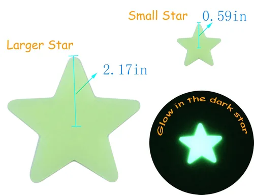 Vista 4 de 200 calcomanías de pared de plástico noctilucente fluorescente de 1.2 pulgadas que brillan en la oscuridad, para el hogar, techo, pared, dormitorio