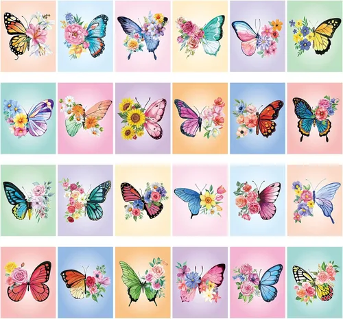 Vista 19 de Sherr Juego de 24 lienzos predibujados para pintar para adultos, lienzo preimpreso a granel, sorbo y pintura, paneles estirados, juego de pintura