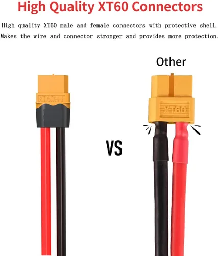 Vista 2 de ELFCULB 2 pares de conectores XT60 macho y hembra con cable de 12 AWG XT60 conector para RC Lipo Battery Drone (5.9 pulgadas)