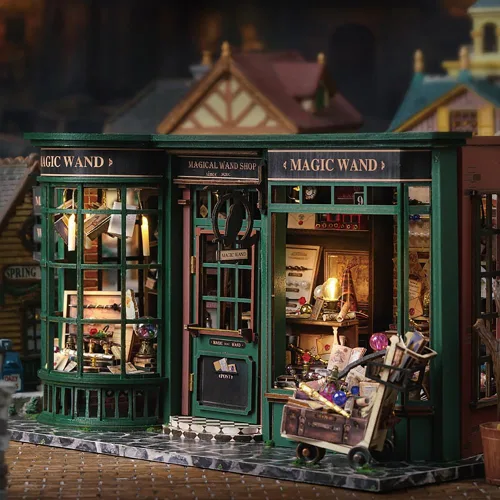 Vista 8 de Mini modelo de casa de muñecas de madera 3D con cubierta a prueba de polvo y LED, kit de casa de muñecas en miniatura y muebles, idea creativa