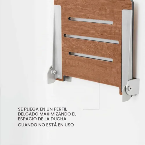 Vista 8 de Seachrome Asiento de ducha plegable Silhouette Slimline de 18 pulgadas, para montaje en pared, asiento rústico de teca con marco plateado