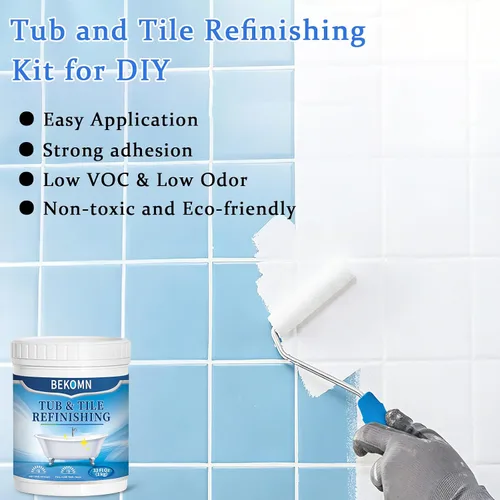 Vista 3 de BEKOMN Pintura para Bañera, Kit de Renovación de Bañera y Azulejos 33oz con Herramientas, Pintura para Bañera Blanca a Base de Agua de Bajo Olor