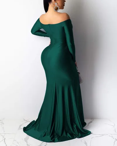 Vista 2 de Vestido de noche para mujer, con hombros descubiertos, con cortes que dejan ver la pierna desde el muslo, largo y formal, vestido de noche