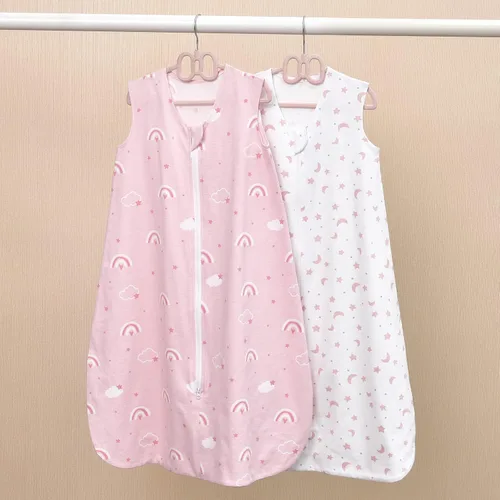 Vista 6 de david's kids Saco de dormir 100% algodón orgánico para bebé de 6 a 12 meses, mantas suaves para bebé con cremallera de 2 vías, paquete de 2 cómodos