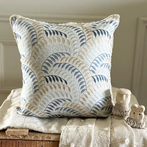 Vista 179 de The HomeCentric Funda de almohada con cremallera, funda de cojín azul de 12 x 12 pulgadas, funda de cojín de algodón bordado para sofá, diseño