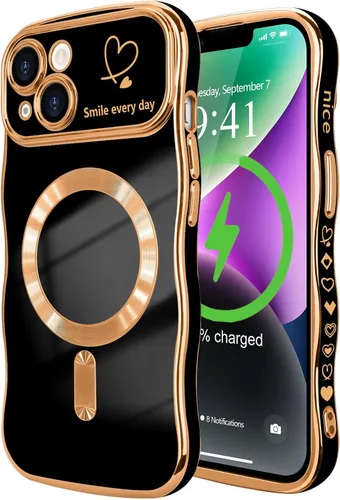 Vista 86 de LCHULLE - Funda magnética para iPhone 13 para mujeres y niñas, con forma ondulada, color azul bebé [Compatible with MagSafe] Cute Curly Wave, Love