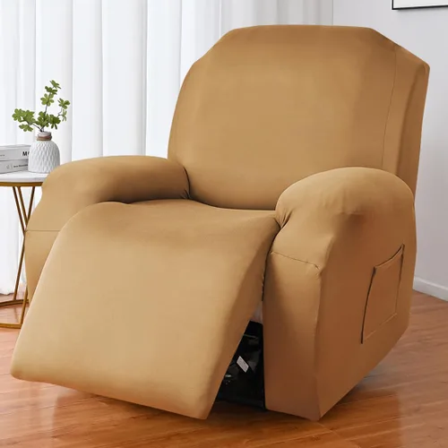 Vista 9 de vctops Fundas para sofá reclinable de 3 cuerpos, elásticas, de punto, suaves, lisas, antideslizantes, para sofá, protector de muebles con parte Café