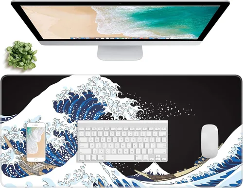Vista 15 de Alfombrilla de mouse extendida para juegos, XXL grande de 30 x 14 pulgadas, alfombrilla de mouse para teclado de computadora grande, almohadilla