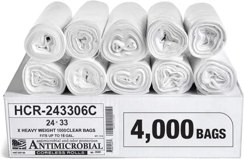 Vista 69 de Aluf Plastics Bolsas de basura de alta densidad, 10 galones, 4000 unidades, 6 micras (eq), 24 x 24 pulgadas, negras, para baño, oficina, industrial