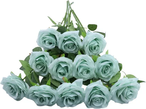 Vista 34 de Flores artificiales de rosa, rosas artificiales, rosas de seda, rosas falsas de aspecto real con tallos para manualidades, ramos de boda, centros