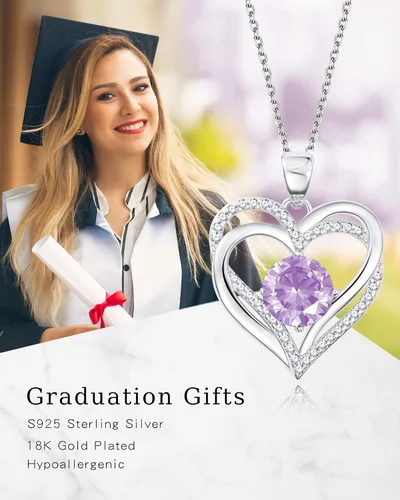 Vista 3 de THECEROS Collar de corazón para mujer, chapado en oro de 18 quilates, collar de piedra natal de plata de ley, regalo para mujer