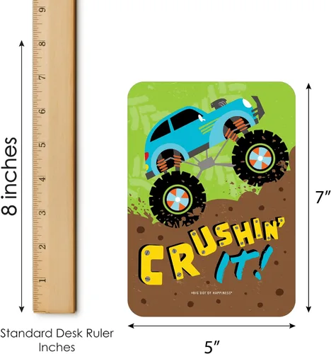Vista 4 de Big Dot of Happiness Smash and Crash - Monster Truck - Tarjetas de bingo con imágenes y marcadores - Juego de bingo para fiesta de cumpleaños