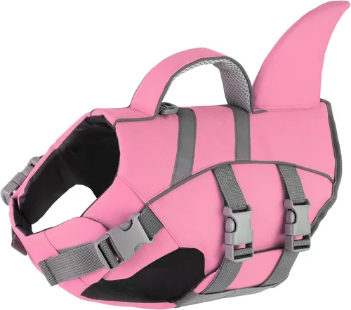 Vista 15 de Dogcheer Chaleco salvavidas para perro, tiburón, chaleco salvavidas reflectante para nadar en barco, chaleco de natación ajustable para cachorros