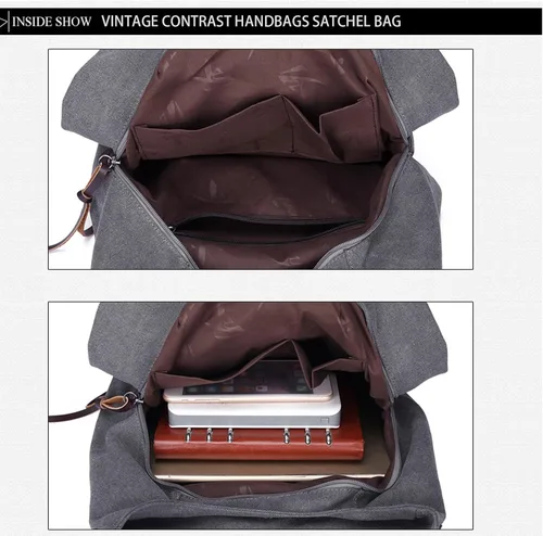 Vista 7 de Bolsa de lona para mujer, estilo casual, con múltiples bolsillos, para ir de compras, senderismo, viajes y trabajo