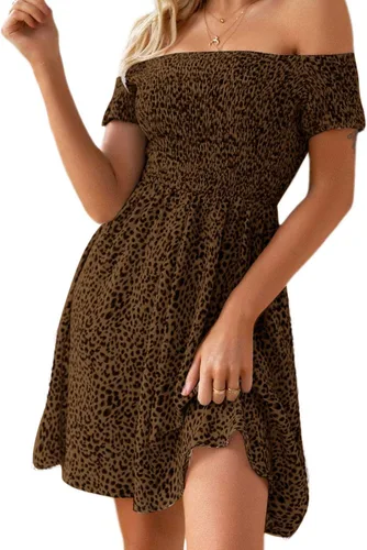 Vista 4 de Twoker Women Off Shoulder Fashion Dress Print Mini Dress Summer Loose Sexy Dresses Short Sleeve Summer Dresses Casual