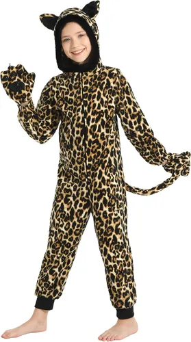 Vista 31 de Wizland Disfraz de animal para niños, leopardo, vaca, mono, reno, gato negro, dálmata, muñeco de nieve, mono de Papá Noel