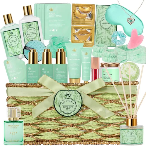 Vista 16 de 35 piezas de regalos de Navidad para mujeres y hombres, cesta de regalo de baño y cuerpo de carbón, kit de cuidado de la piel facial, regalo