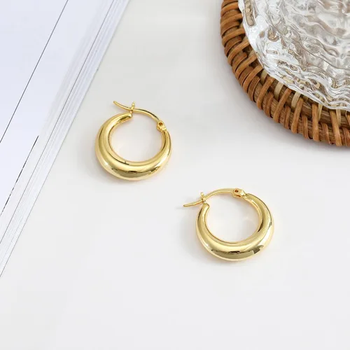 Vista 7 de Chunky Gold Hoop Earrings for Women 14k Gold Plated Stainless Steel Thick Hoop Earrings Dainty Cute Hypoallergenic Earrings Minimalist Jewelry Gift