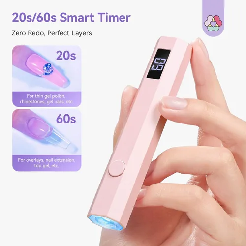 Vista 4 de SAVILAND Essentials Lámpara de uñas LED manos libres: luz UV rosa de secado rápido con soporte plegable LCD visible Temporizador de 20/60s lámpara